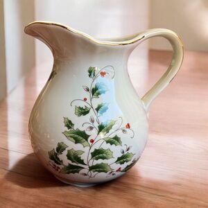 Caldor Vintage Porcelain Ware Pitcher Christmas Floral Pattern Fine China Japan